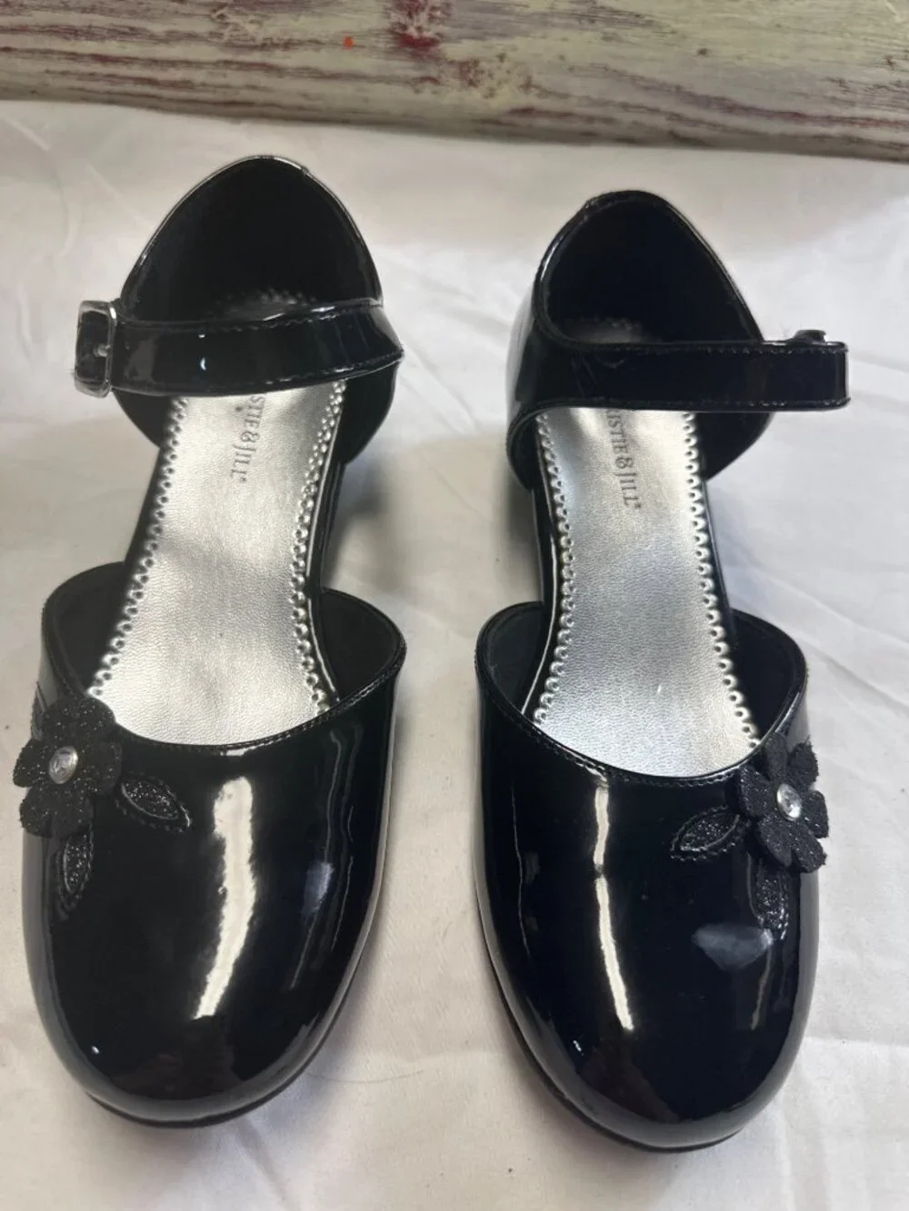 christie & jill 4m girls heaven nwot mary jane black dress shoes velcro strap l
